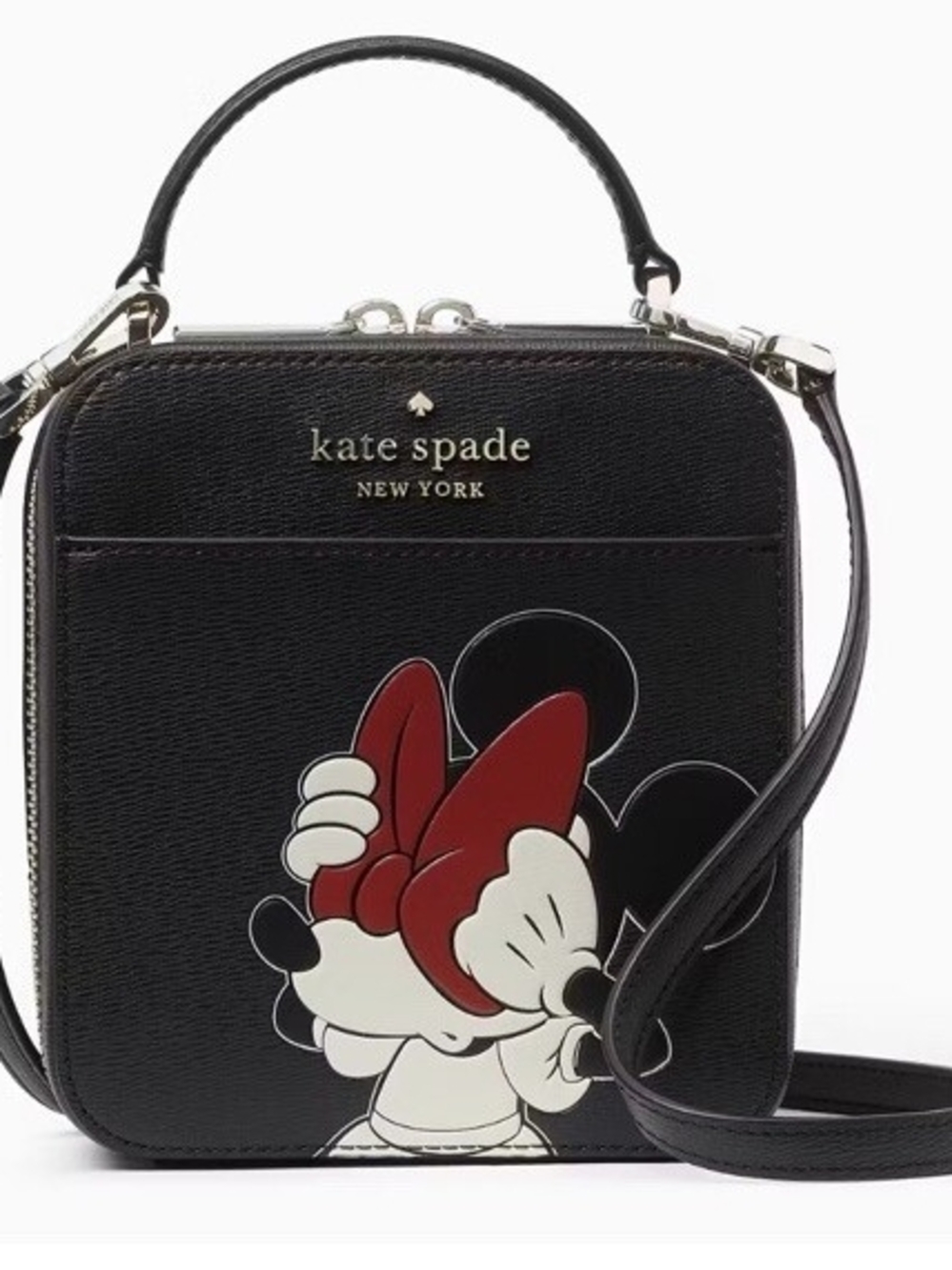 kate spade X Disney Minnie Mouse Daisy Vanity Black Leather Crossbody Bag